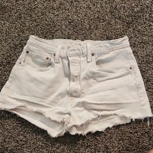 Levi's White Destressed Denim Jean Shorts